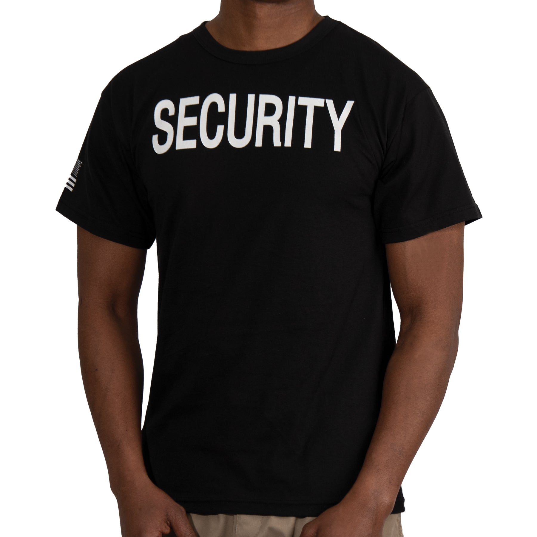 Rothco 2 - Sided Security T-Shirt with US Flag On Sleeve - Black Black Size M - Get Tight Gear
