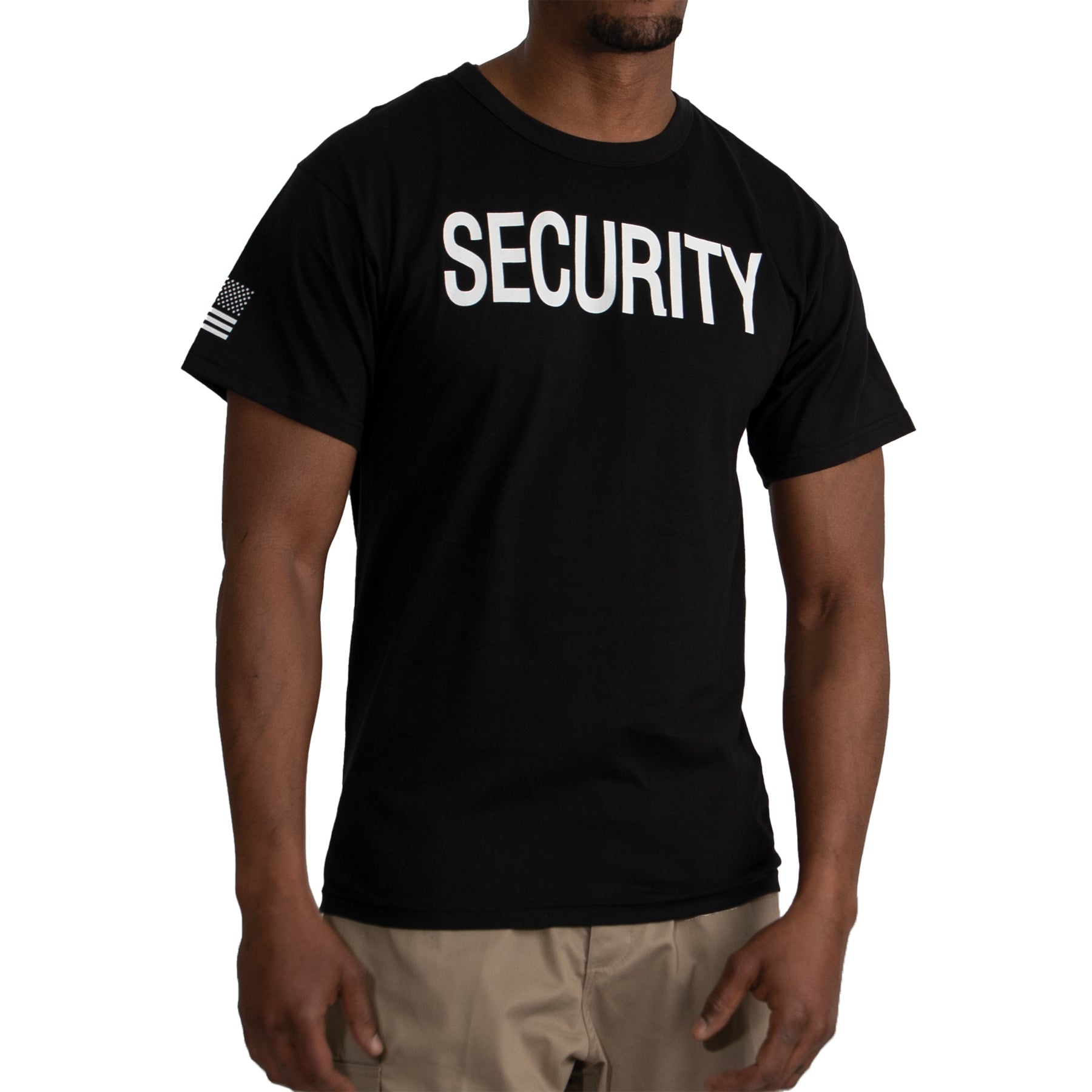 Rothco 2 - Sided Security T-Shirt with US Flag On Sleeve - Black Black Size M - Get Tight Gear