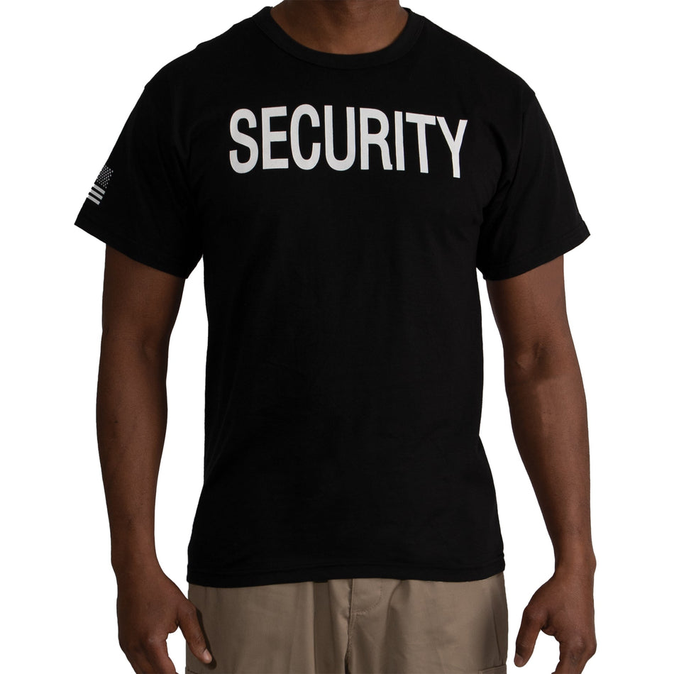 Rothco 2 - Sided Security T-Shirt with US Flag On Sleeve - Black Black Size M - Get Tight Gear