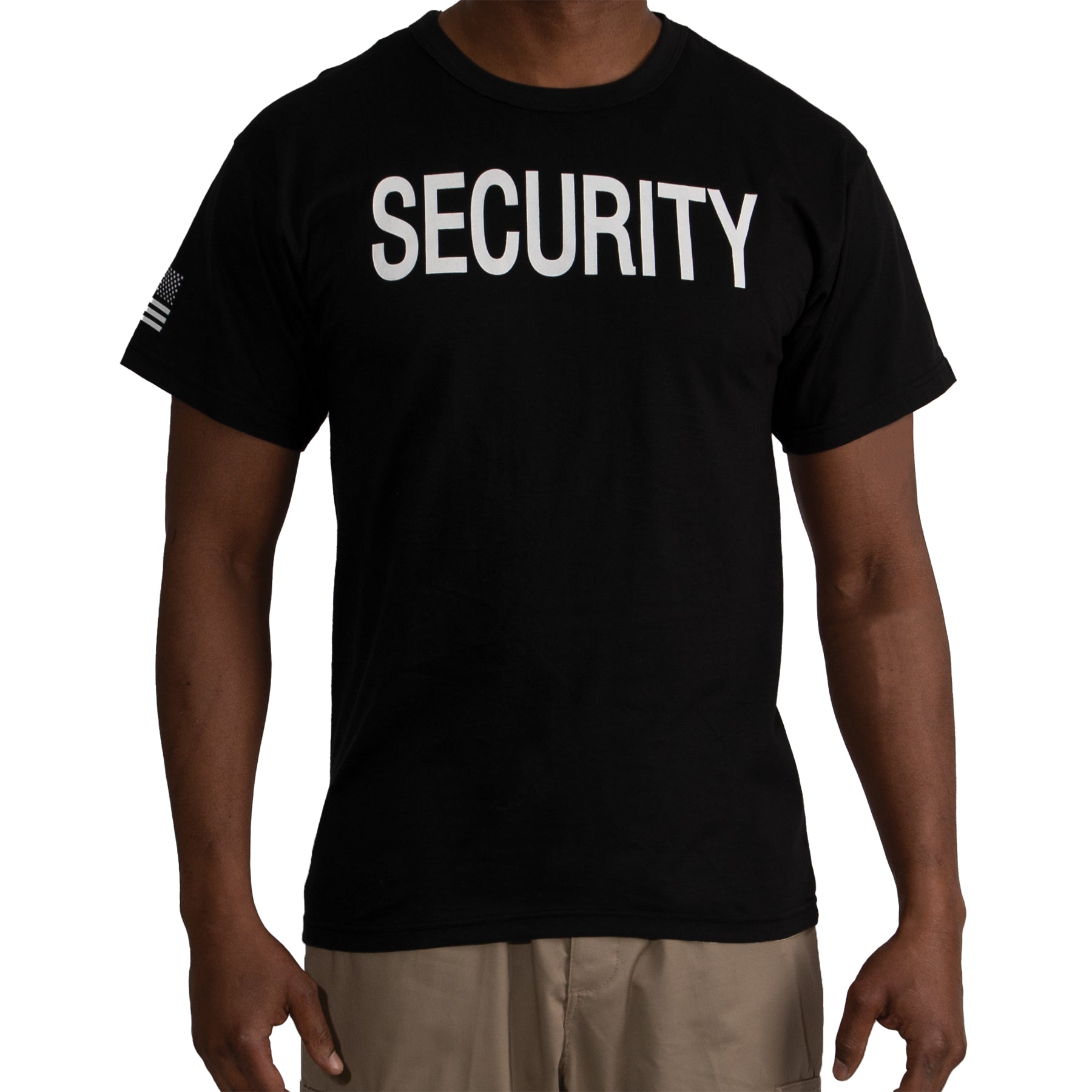 Rothco 2 - Sided Security T-Shirt with US Flag On Sleeve - Black Black Size S - Get Tight Gear