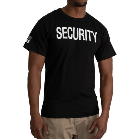 Rothco 2 - Sided Security T-Shirt with US Flag On Sleeve - Black Black Size XL - Get Tight Gear