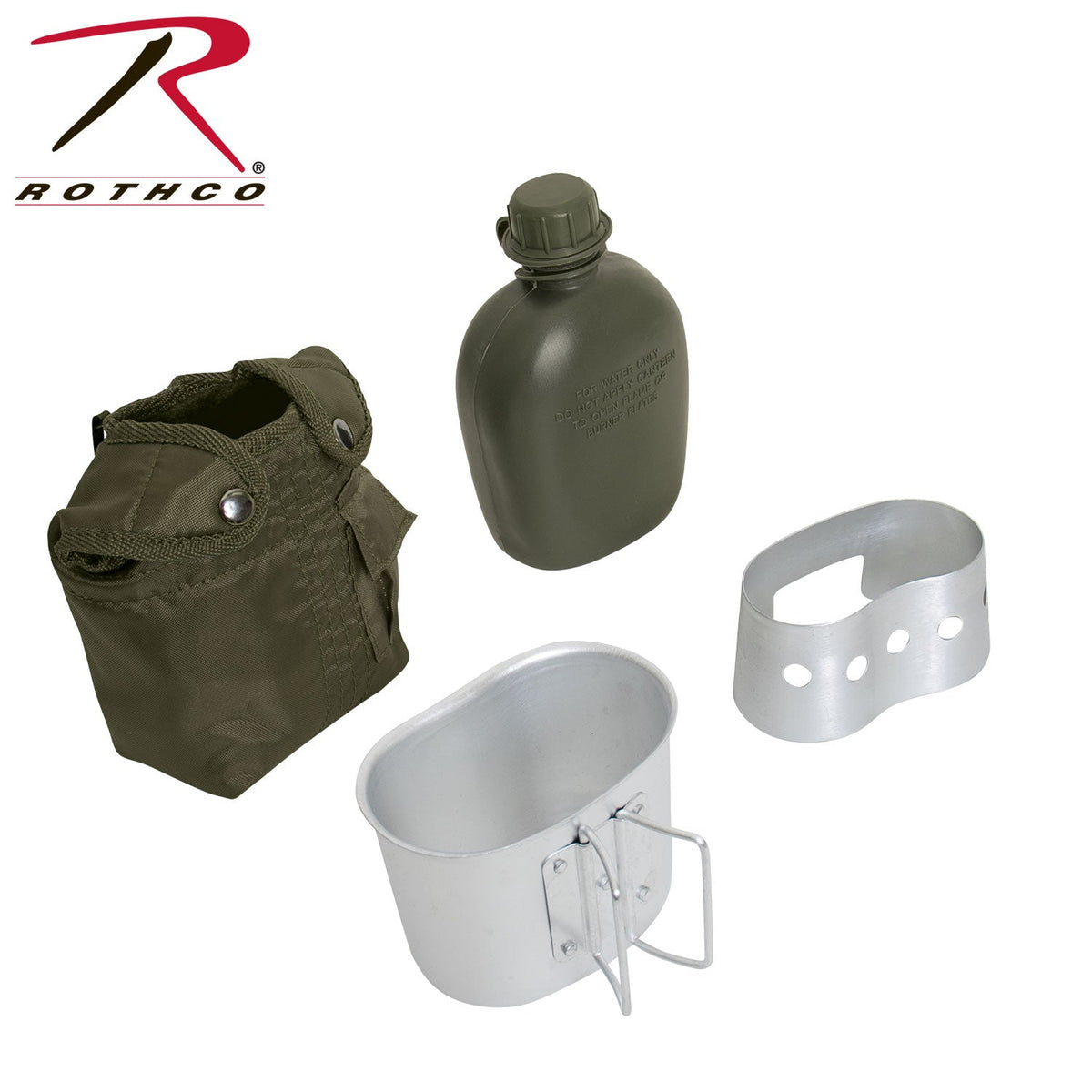 Rothco 4 Piece Canteen Kit With Cover, Aluminum Cup & Stove / Stand Olive Drab Size One Size - Get Tight Gear