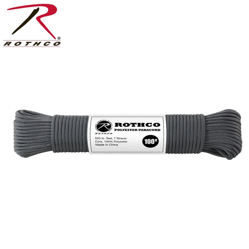 Rothco 550lb Type III Polyester Paracord Charcoal Grey Size 100' - Get Tight Gear