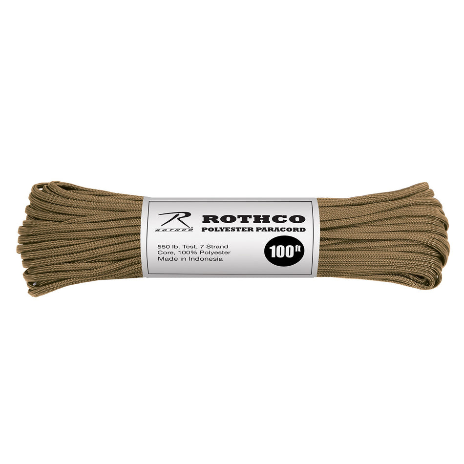 Rothco 550lb Type III Polyester Paracord Coyote Brown Size 100' - Get Tight Gear