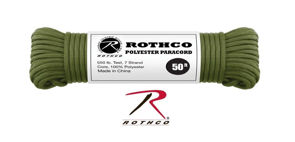 Rothco 550lb Type III Polyester Paracord Olive Drab Size 50' - Get Tight Gear
