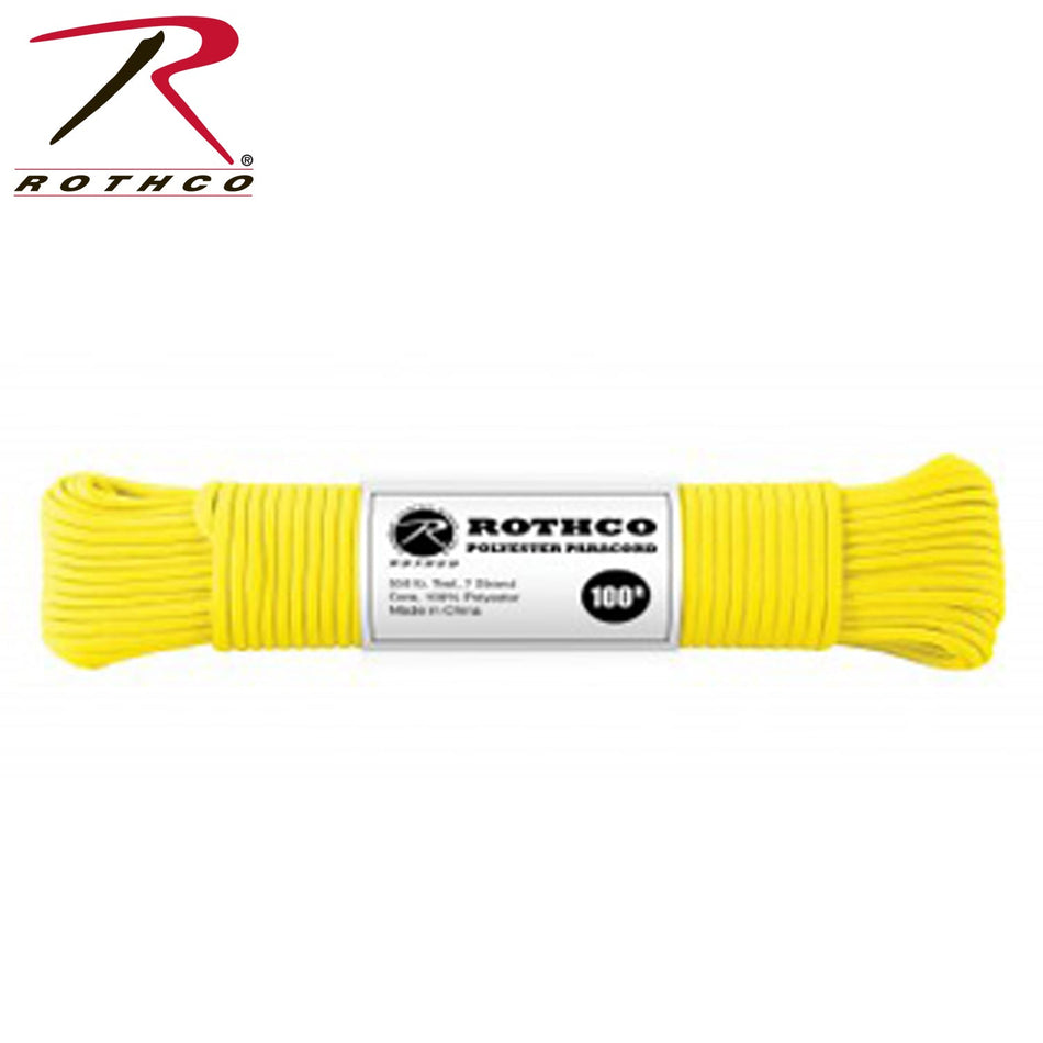 Rothco 550lb Type III Polyester Paracord Safety Yellow Size 100' - Get Tight Gear