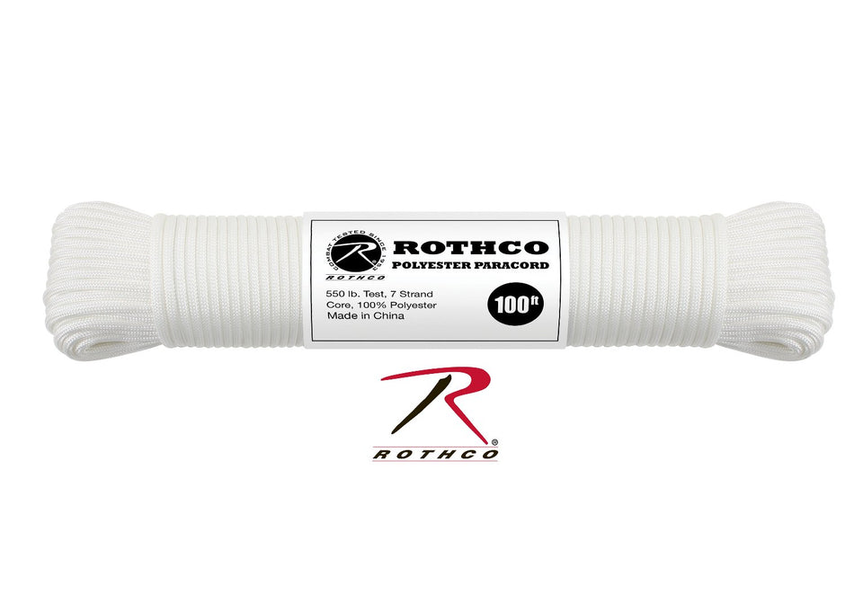 Rothco 550lb Type III Polyester Paracord White Size 100' - Get Tight Gear