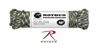 Rothco 550lb Type III Polyester Paracord Woodland Camo Size 50' - Get Tight Gear