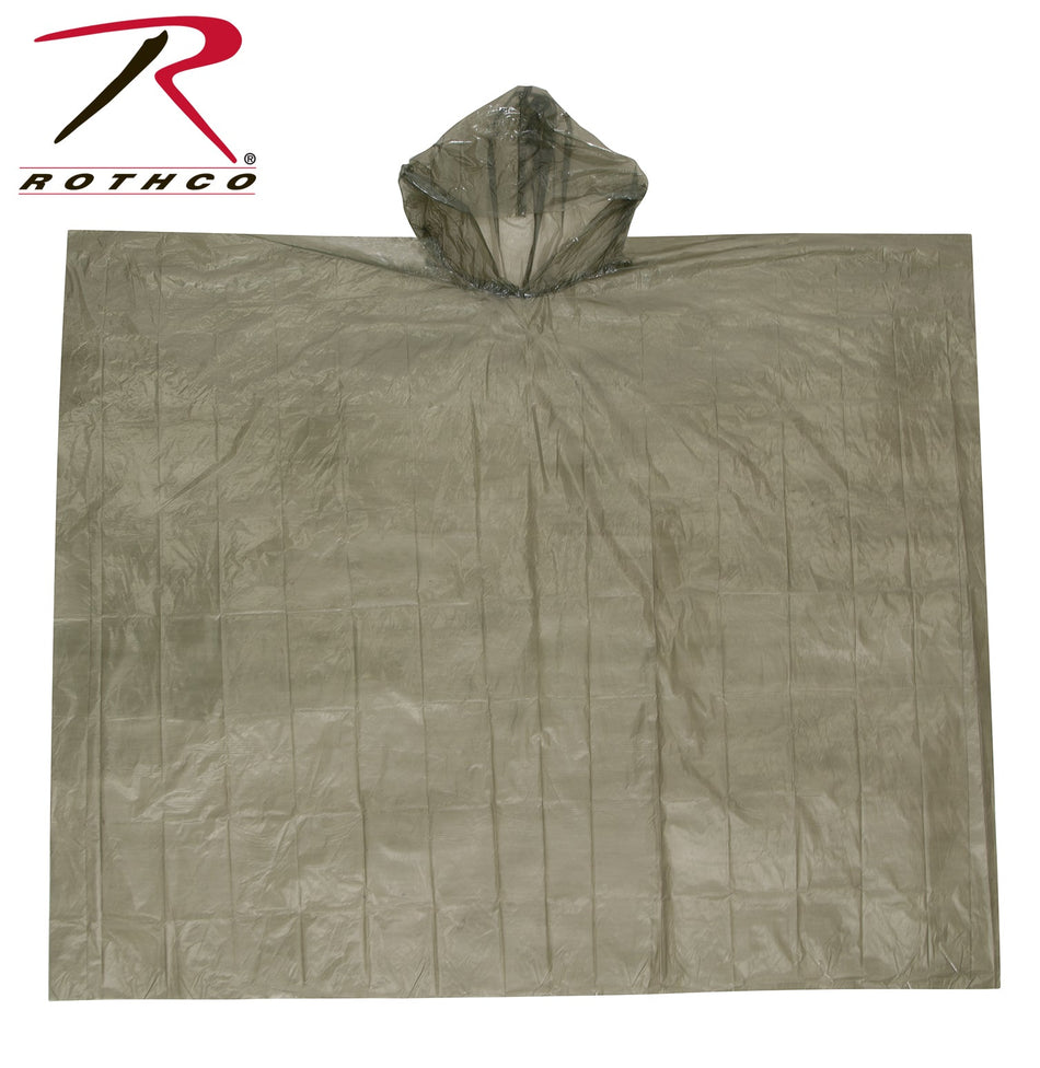 Rothco All Weather Emergency Poncho Olive Drab Size One Size - Get Tight Gear