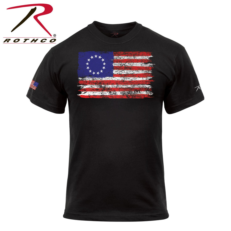 Rothco Colonial Betsy Ross Flag T-Shirt - Black Black Size L - Get Tight Gear