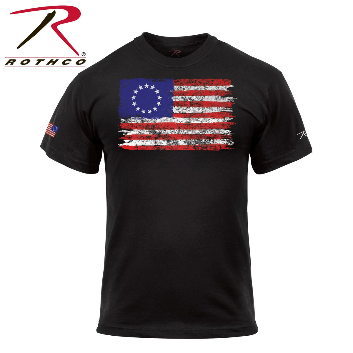 Rothco Colonial Betsy Ross Flag T-Shirt - Black Black Size S - Get Tight Gear