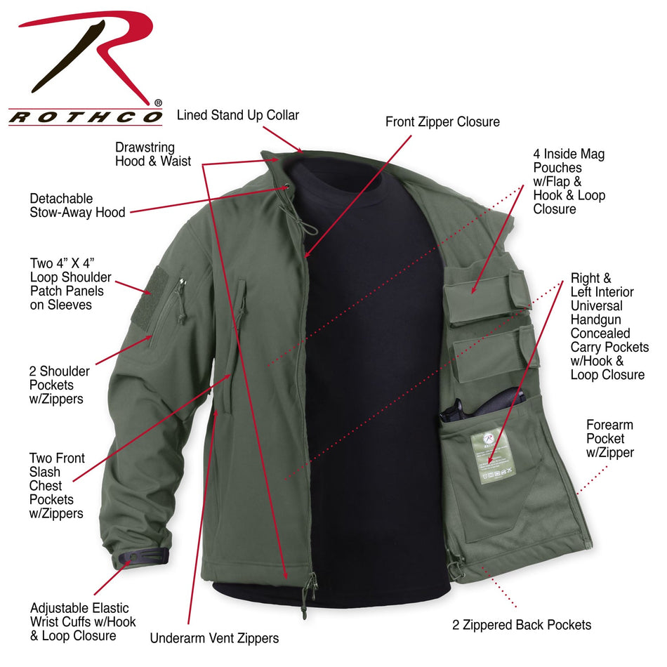 Rothco Concealed Carry Soft Shell Jacket Olive Drab Size 3XL - Get Tight Gear