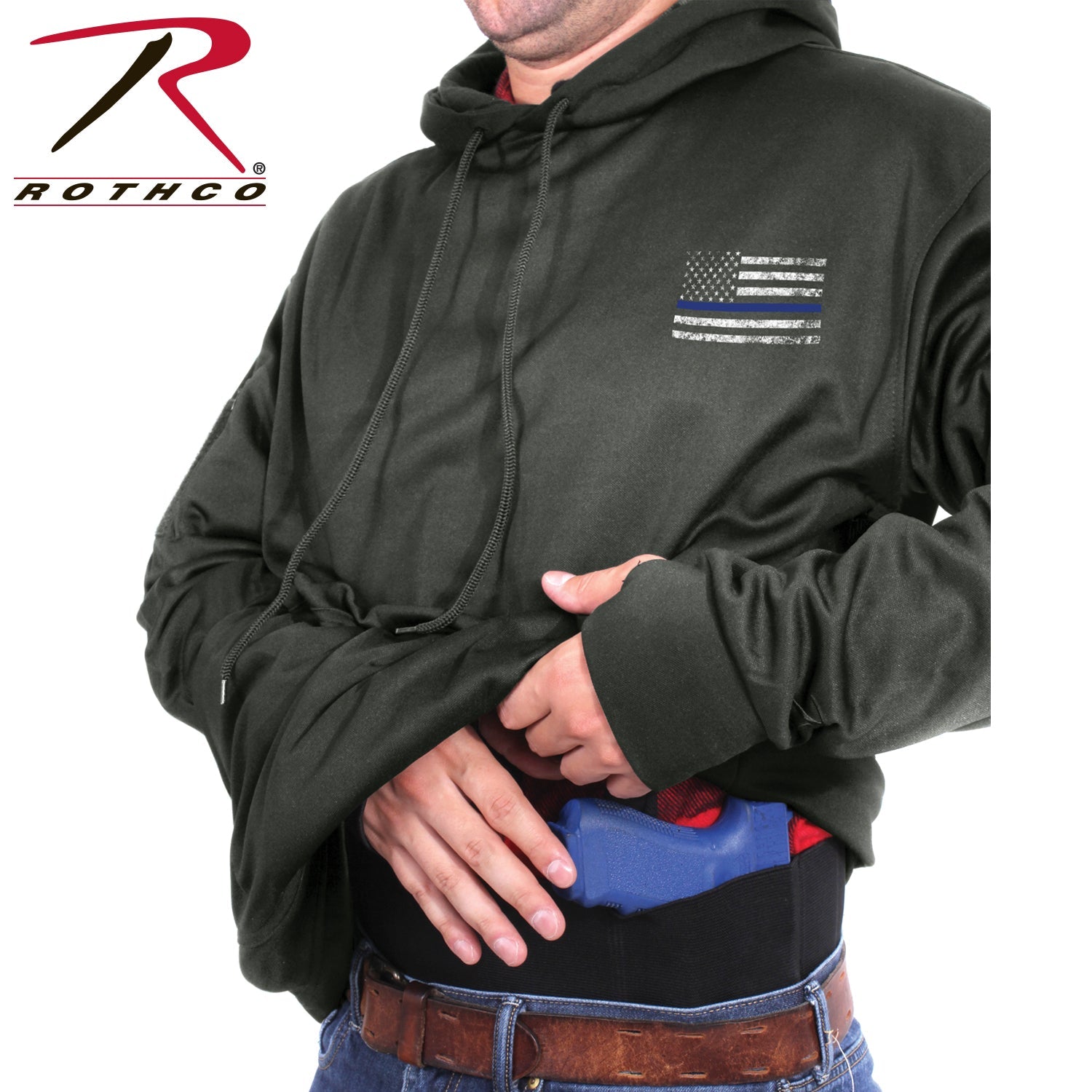 Rothco Concealed Carry Thin Blue Line Hoodie Gunmetal Grey Size 4XL - Get Tight Gear