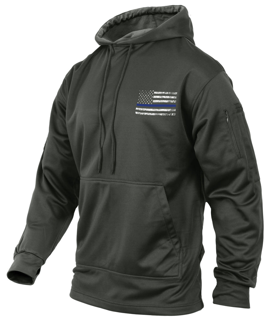Rothco Concealed Carry Thin Blue Line Hoodie Gunmetal Grey Size XL - Get Tight Gear