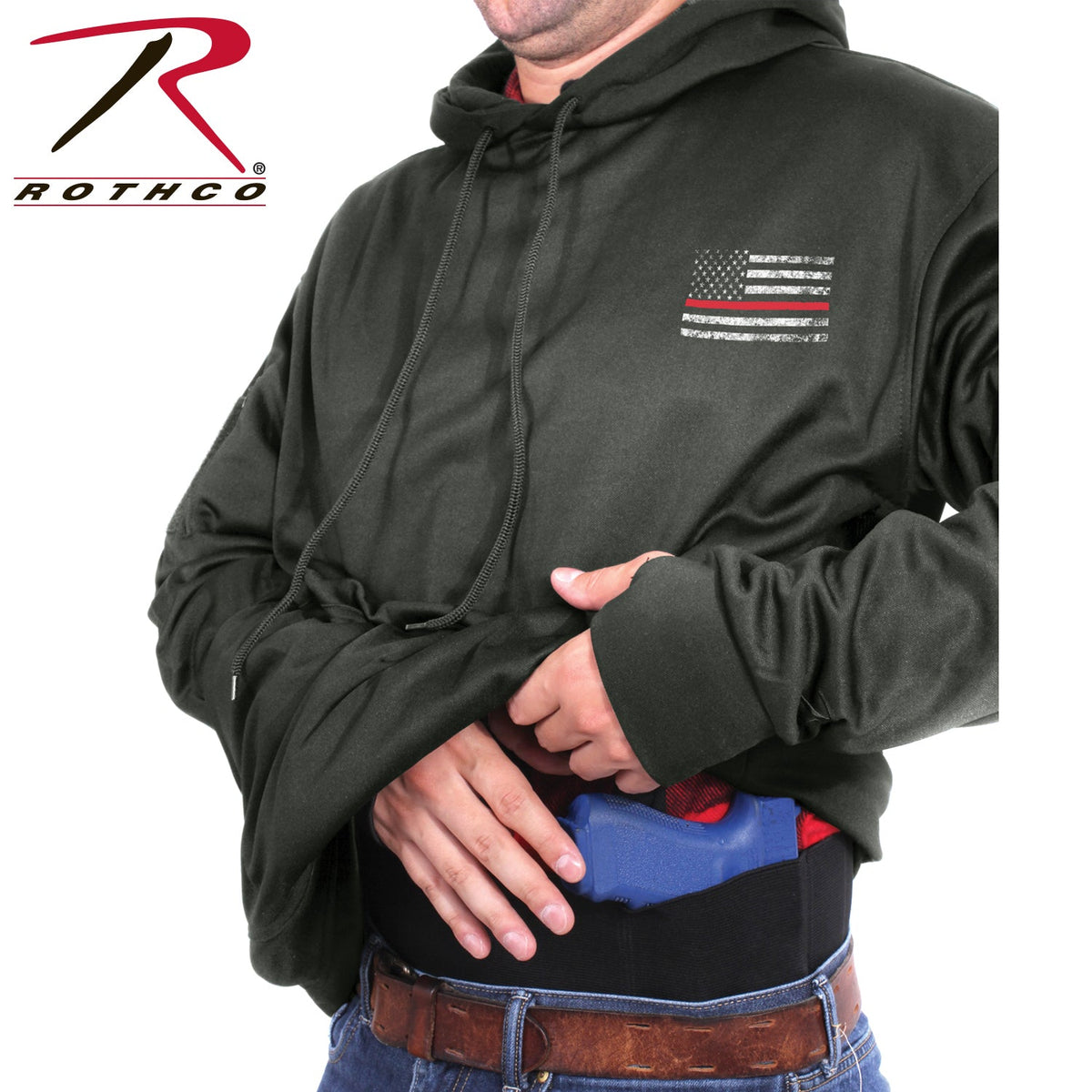 Rothco Concealed Carry Thin Red Line Hoodie Gunmetal Grey Size XL - Get Tight Gear