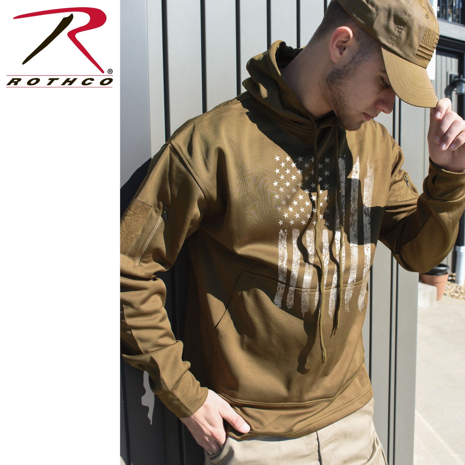 Rothco Concealed Carry U.S. Flag Hoodie Coyote Brown Size 2XL - Get Tight Gear