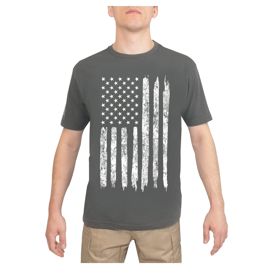Rothco Distressed US Flag Athletic Fit T-Shirt Charcoal Grey Size L - Get Tight Gear