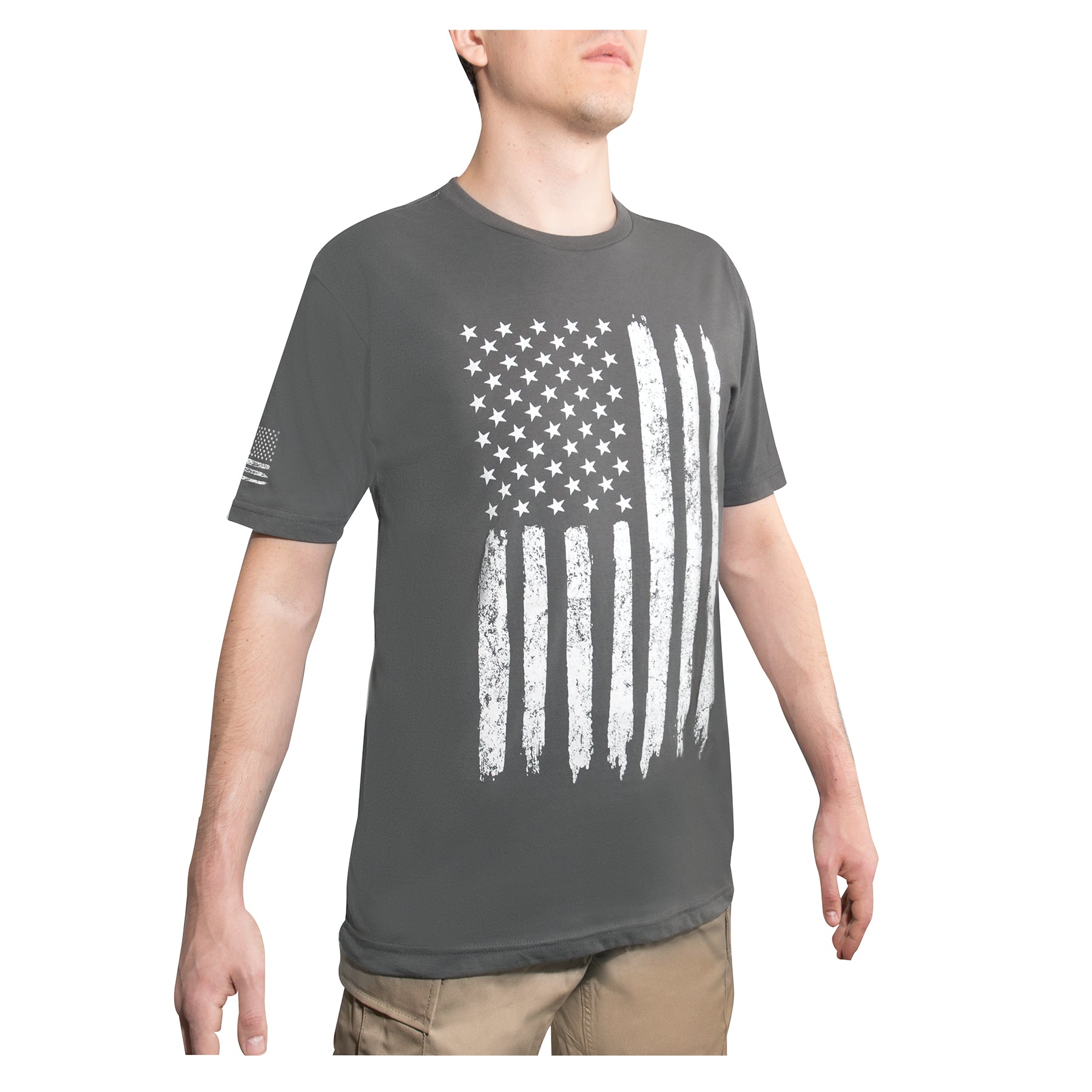 Rothco Distressed US Flag Athletic Fit T-Shirt Charcoal Grey Size L - Get Tight Gear