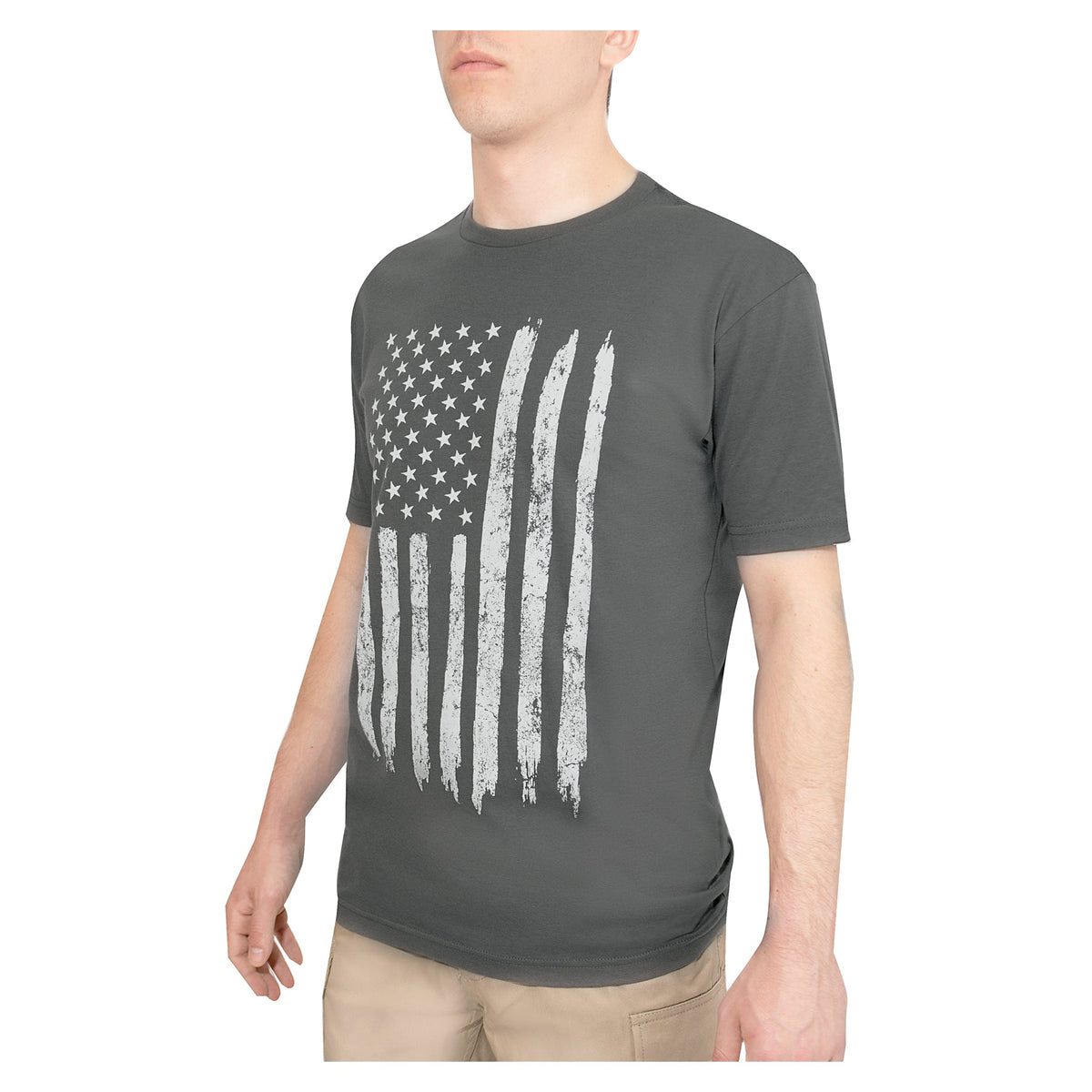 Rothco Distressed US Flag Athletic Fit T-Shirt Charcoal Grey Size M - Get Tight Gear