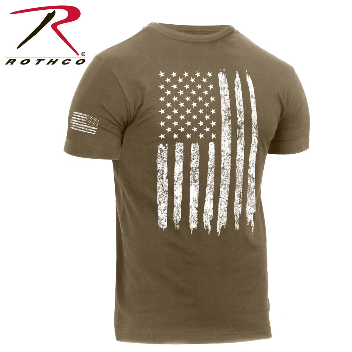 Rothco Distressed US Flag Athletic Fit T-Shirt Coyote Brown Size 2XL - Get Tight Gear