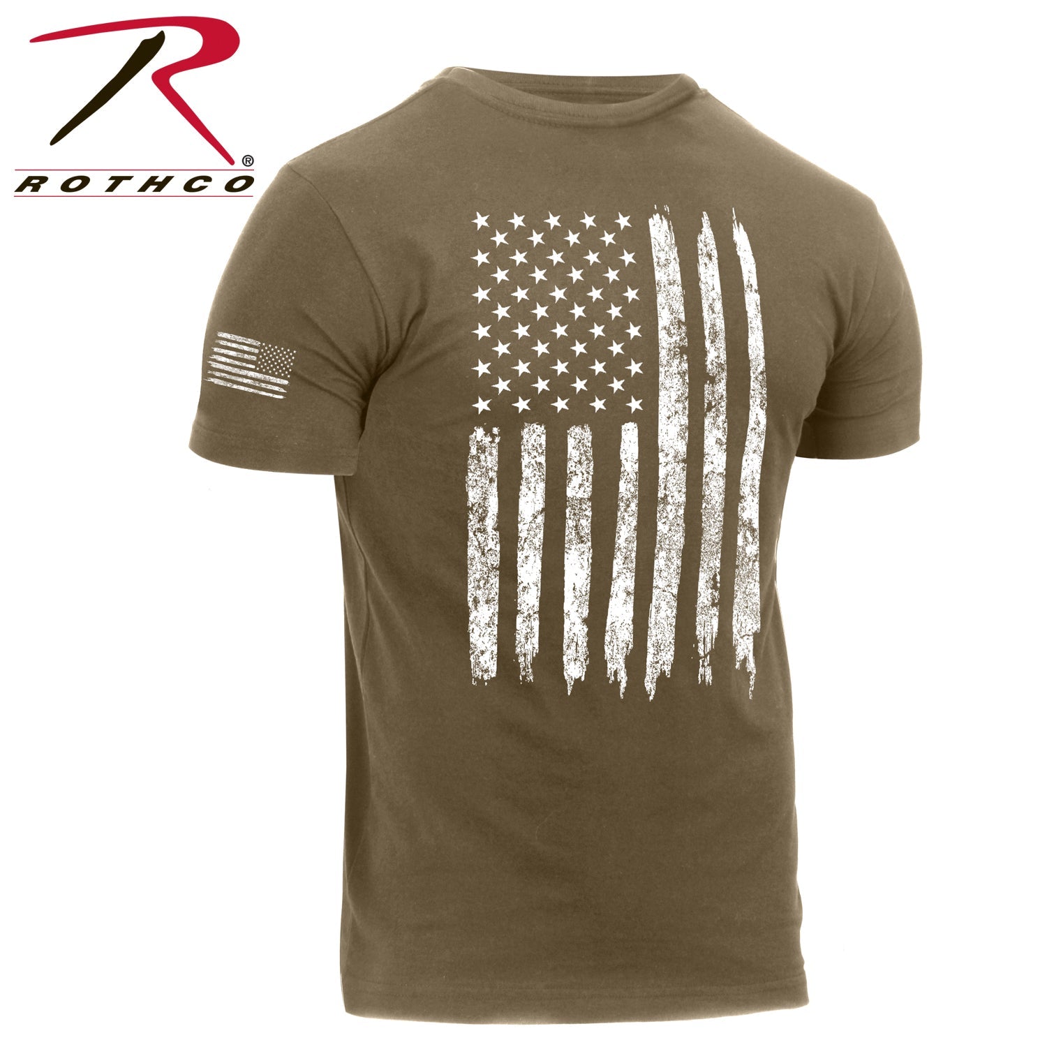Rothco Distressed US Flag Athletic Fit T-Shirt Coyote Brown Size L - Get Tight Gear
