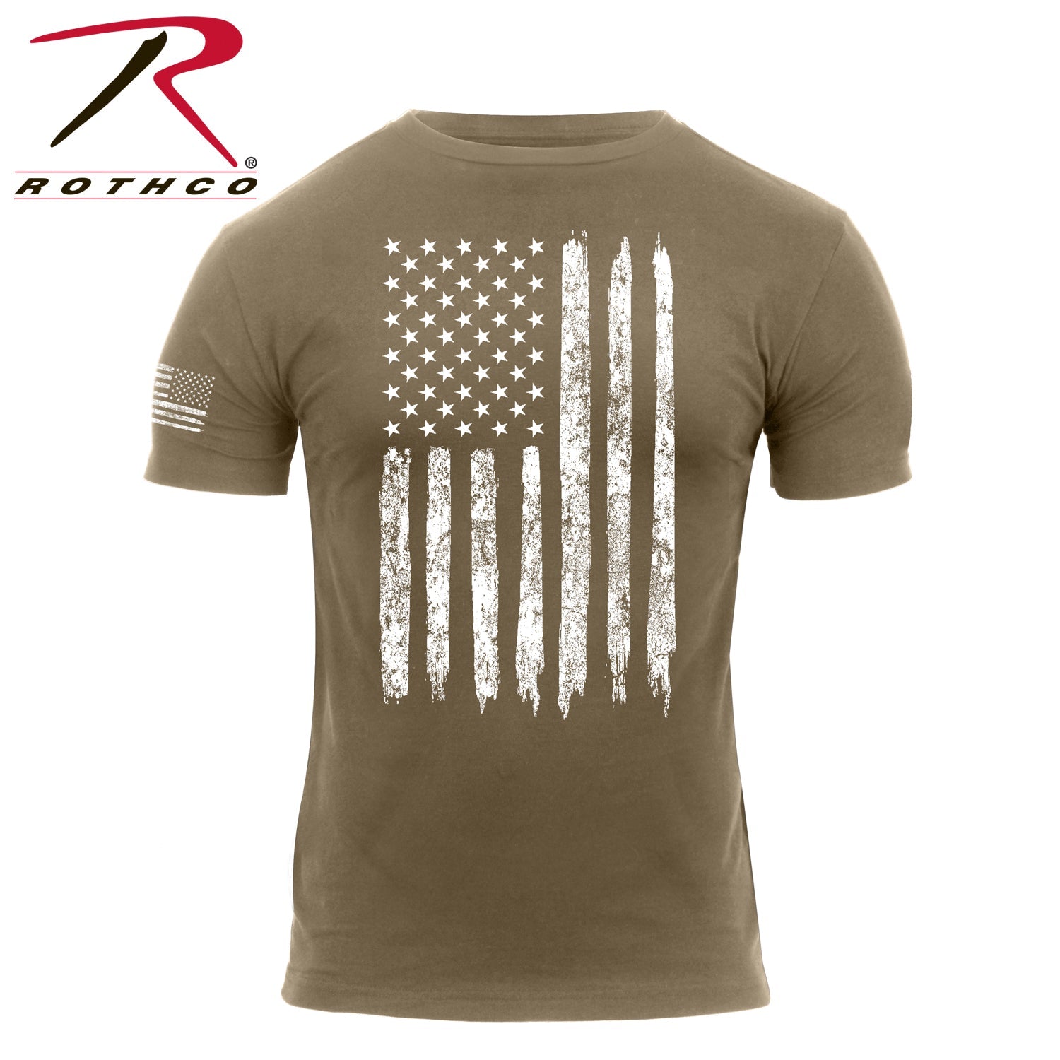 Rothco Distressed US Flag Athletic Fit T-Shirt Coyote Brown Size S - Get Tight Gear