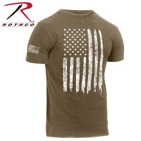 Rothco Distressed US Flag Athletic Fit T-Shirt Coyote Brown Size S - Get Tight Gear