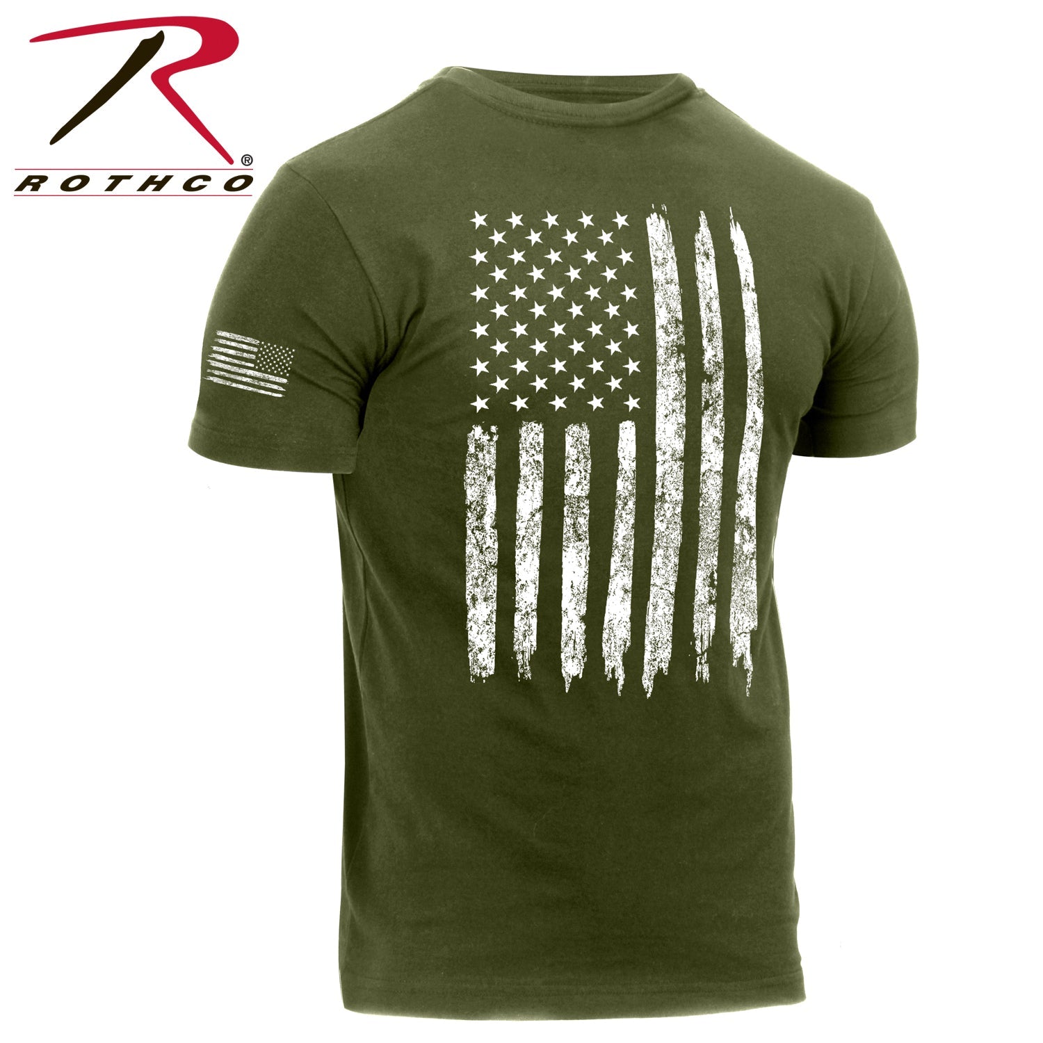 Rothco Distressed US Flag Athletic Fit T-Shirt Olive Drab Size L - Get Tight Gear