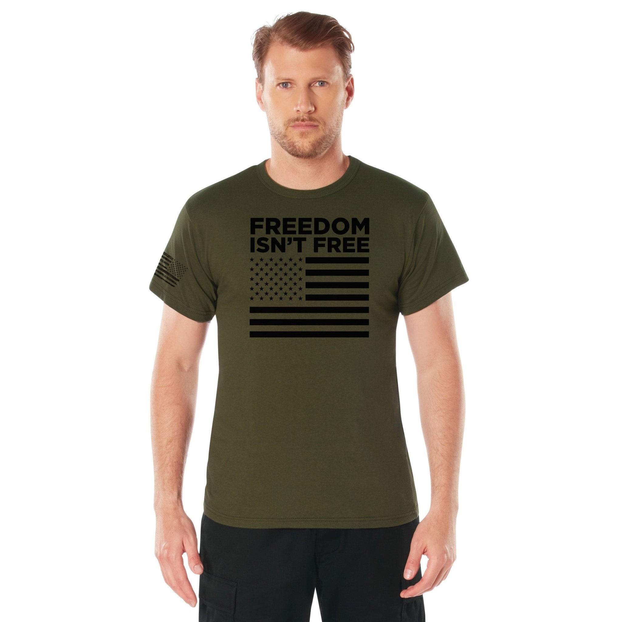 Rothco Freedom Isn't Free Flag T-Shirt Olive Drab Size 2XL - Get Tight Gear