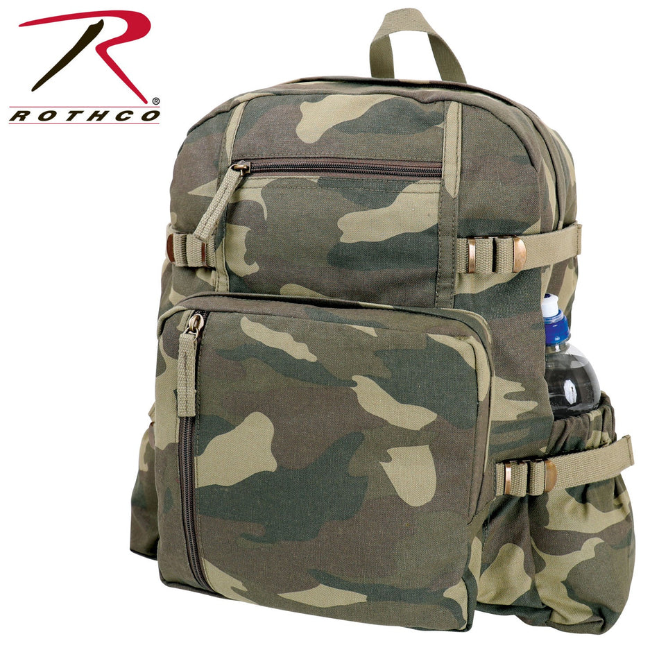 Rothco Jumbo Vintage Canvas Backpack Woodland Camo Size One Size - Get Tight Gear