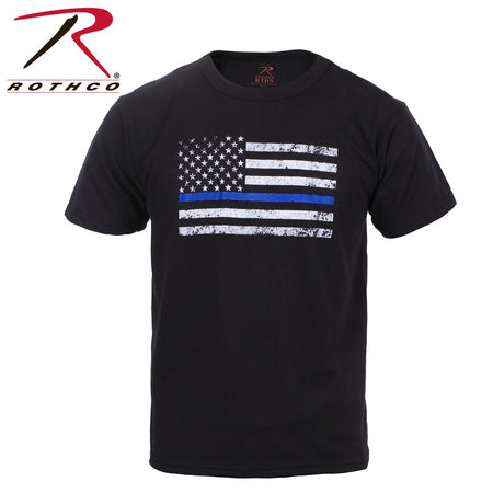 Rothco Kids Thin Blue Line US Flag T-Shirt Black Size S - Get Tight Gear