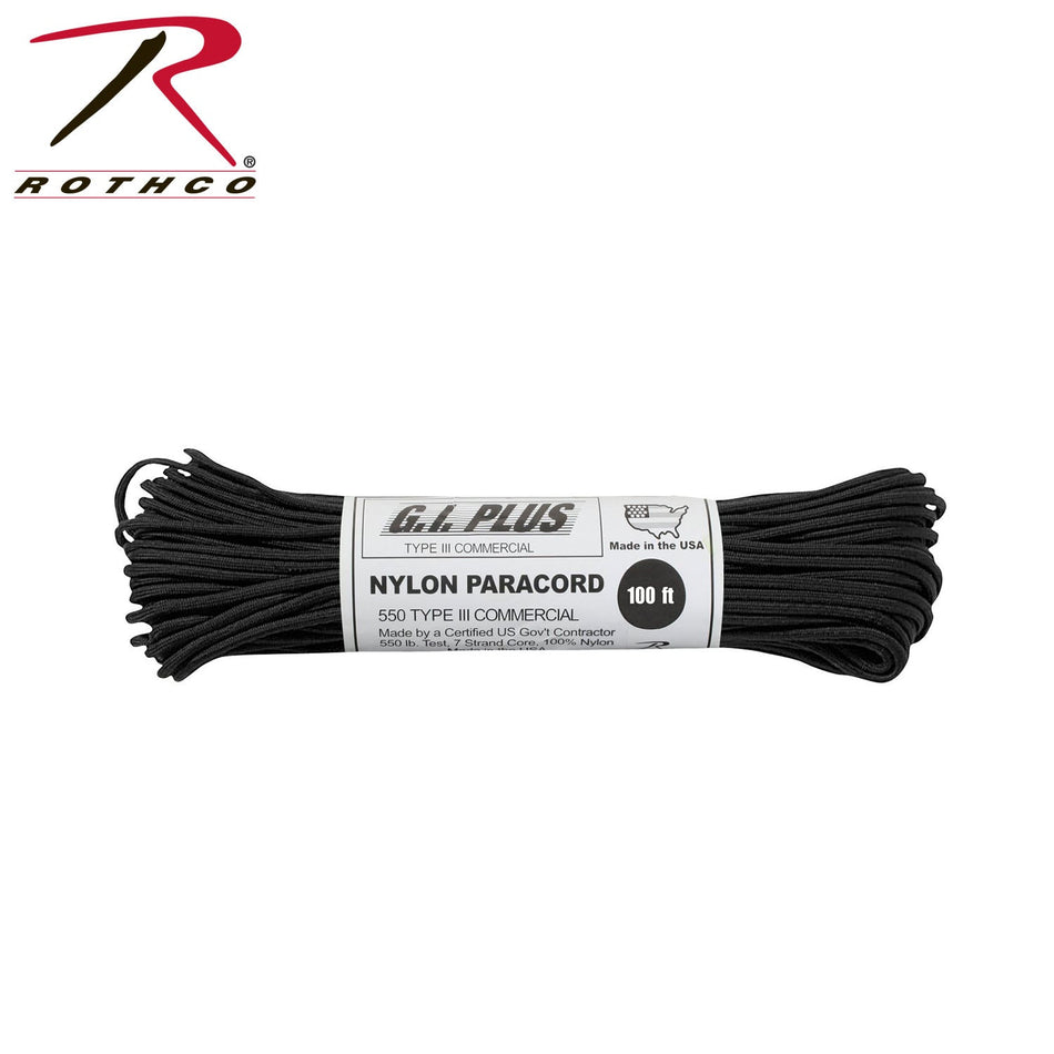Rothco Nylon Paracord Type III 550 LB Black Size 100' - Get Tight Gear
