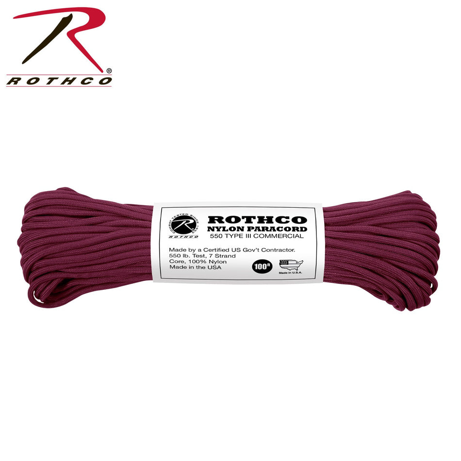 Rothco Nylon Paracord Type III 550 LB Burgundy Size 100' - Get Tight Gear