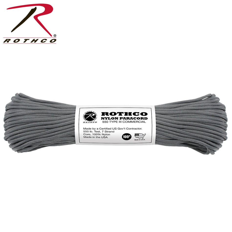Rothco Nylon Paracord Type III 550 LB Charcoal Grey Size 100' - Get Tight Gear