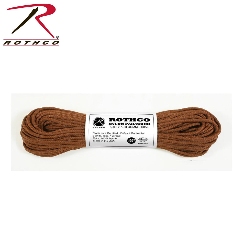 Rothco Nylon Paracord Type III 550 LB Chocolate Brown Size 100' - Get Tight Gear