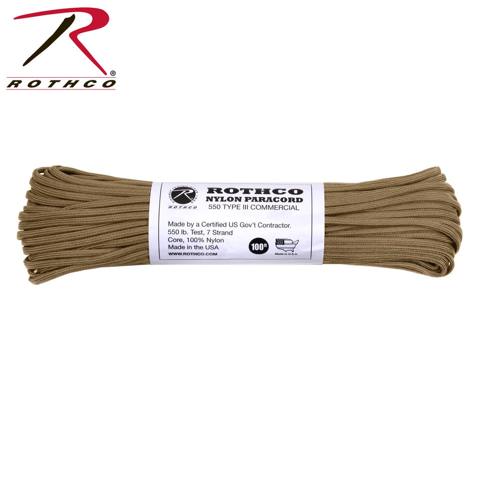 Rothco Nylon Paracord Type III 550 LB Coyote Brown Size 50' - Get Tight Gear