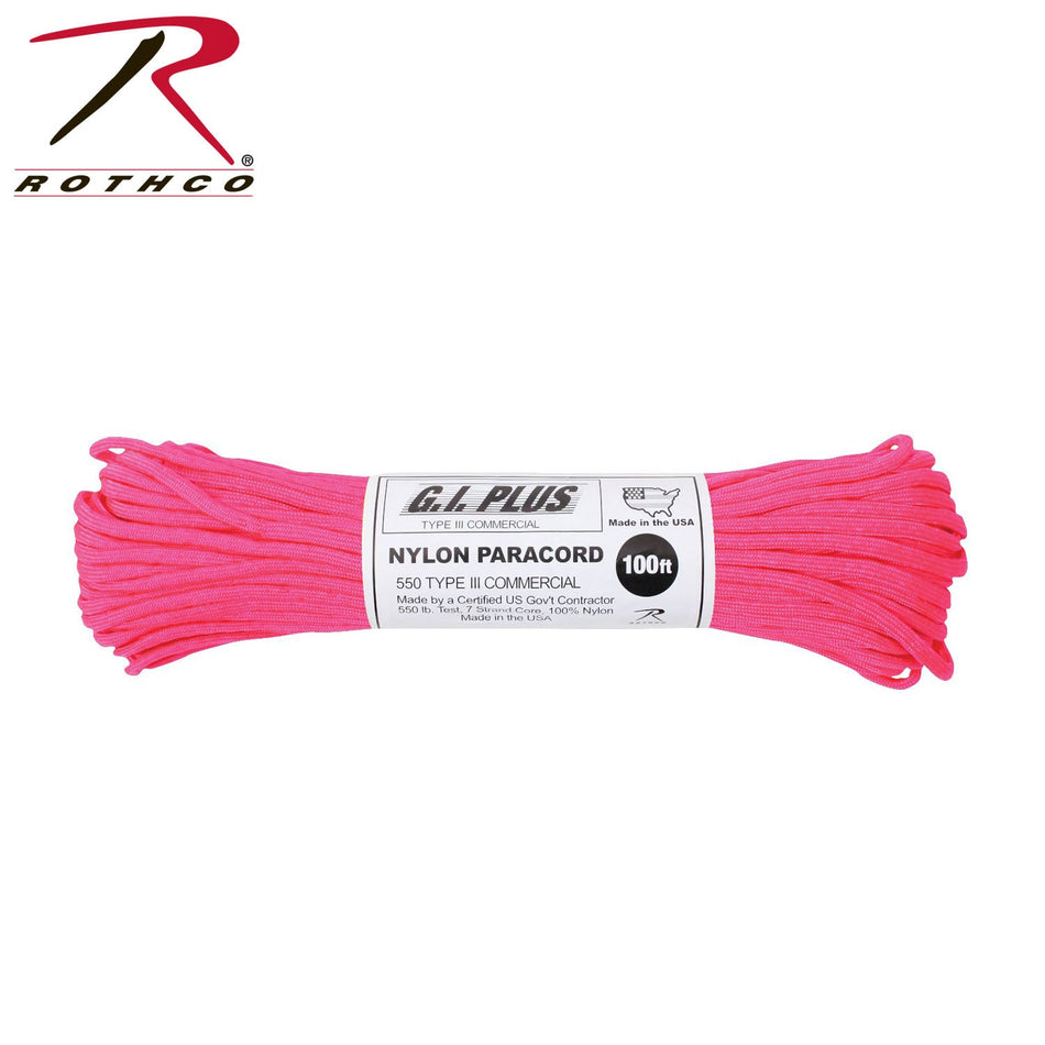 Rothco Nylon Paracord Type III 550 LB Neon Pink Size 100' - Get Tight Gear