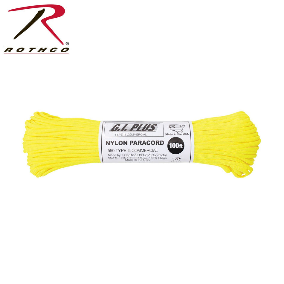 Rothco Nylon Paracord Type III 550 LB Neon Yellow Size 100' - Get Tight Gear