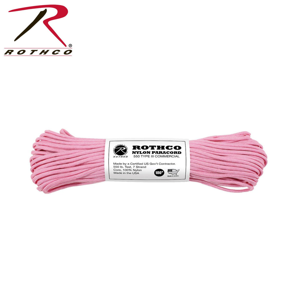 Rothco Nylon Paracord Type III 550 LB Rose Pink Size 100' - Get Tight Gear
