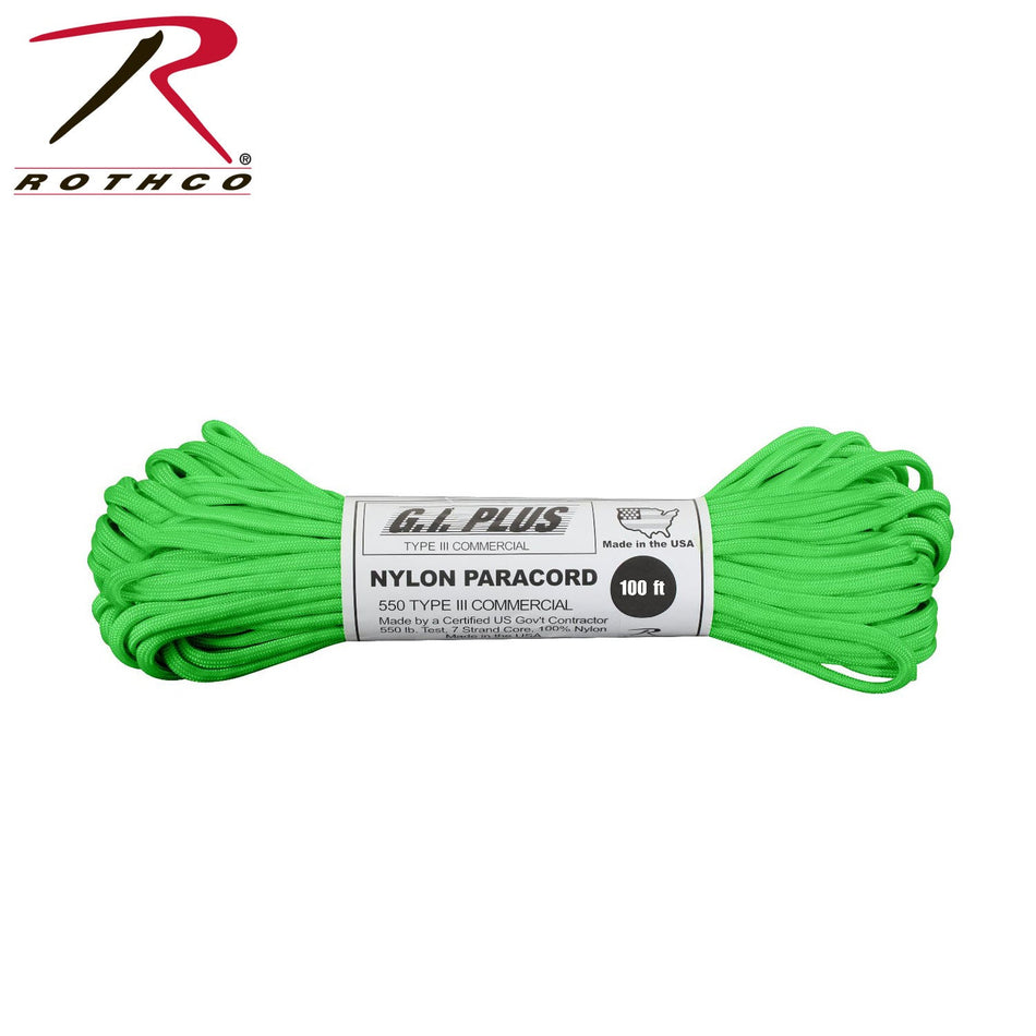 Rothco Nylon Paracord Type III 550 LB Safety Green Size 100' - Get Tight Gear
