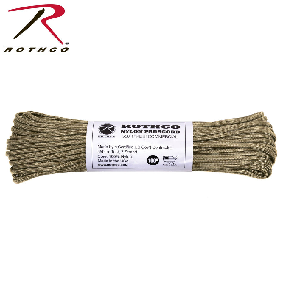 Rothco Nylon Paracord Type III 550 LB Tan Size 100' - Get Tight Gear