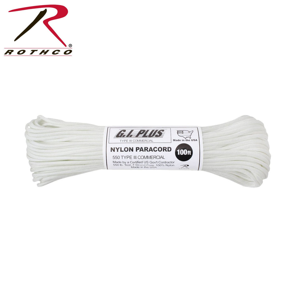 Rothco Nylon Paracord Type III 550 LB White Size 100' - Get Tight Gear
