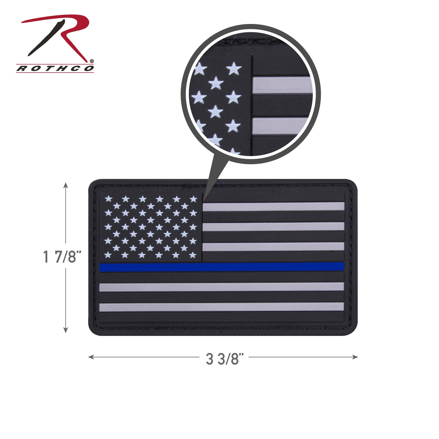 Rothco PVC Thin Blue Line Flag Patch - Hook Back Black / Silver Size One Size - Get Tight Gear