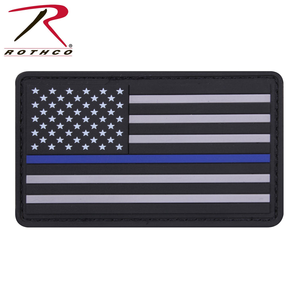 Rothco PVC Thin Blue Line Flag Patch - Hook Back Black / Silver Size One Size - Get Tight Gear