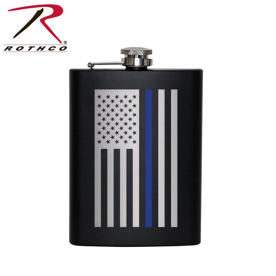 Rothco Stainless Steel Thin Blue Line Flag Flask Black - Get Tight Gear