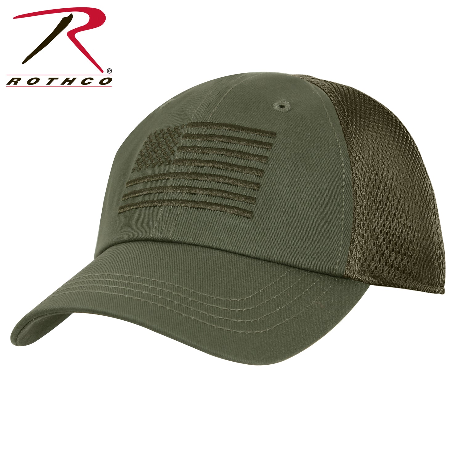 Rothco Tactical Mesh Back Cap With Embroidered US Flag Olive Drab Size One Size - Get Tight Gear