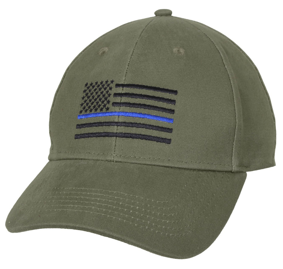 Rothco Thin Blue Line Flag Low Profile Cap Olive Drab Size One Size - Get Tight Gear
