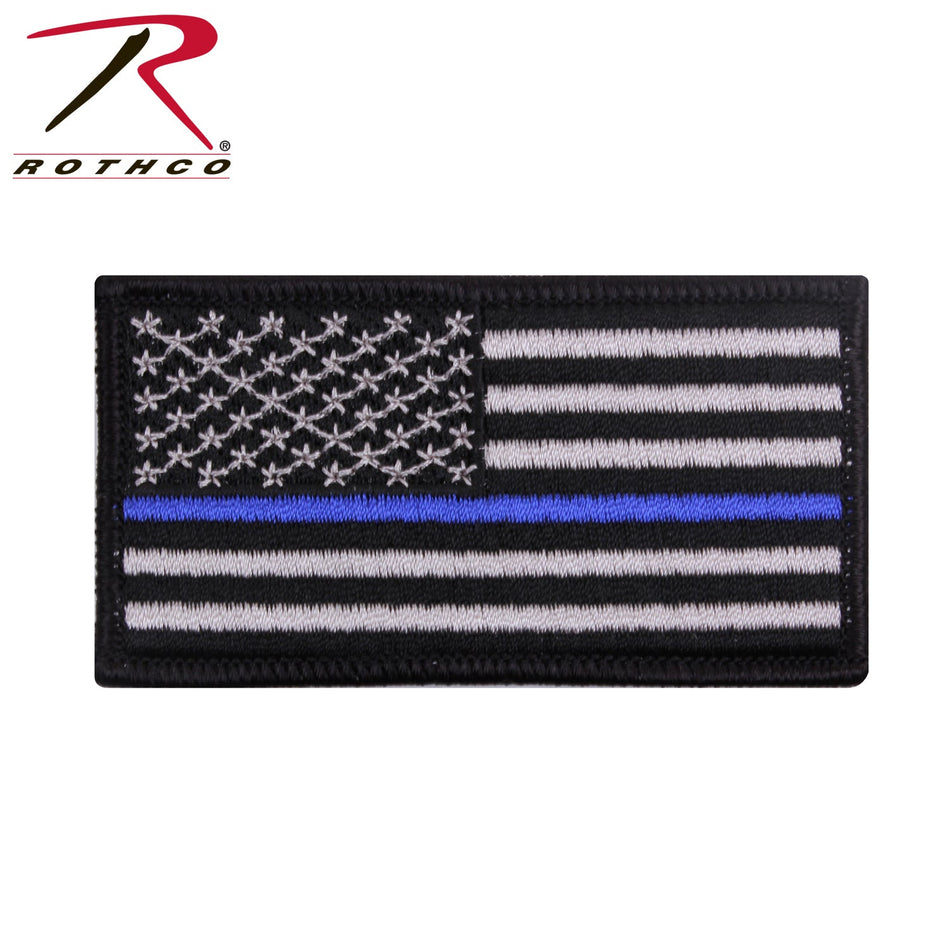 Rothco Thin Blue Line Flag Patch - Iron On Black / Silver Size One Size - Get Tight Gear