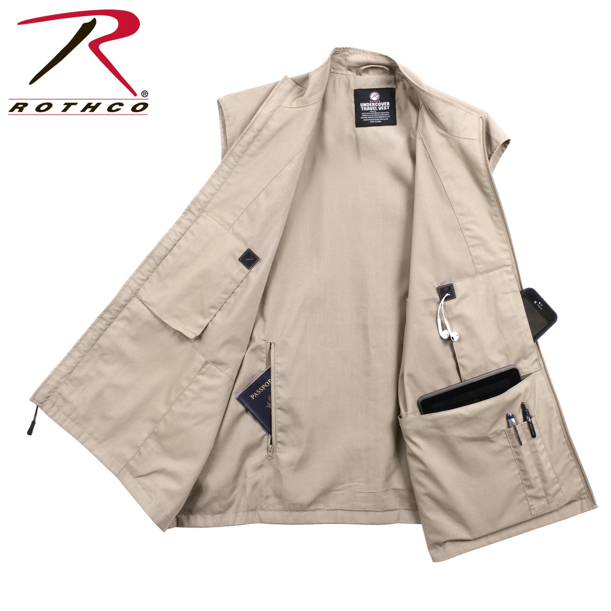 Rothco Undercover Travel Vest Khaki Size L - Get Tight Gear
