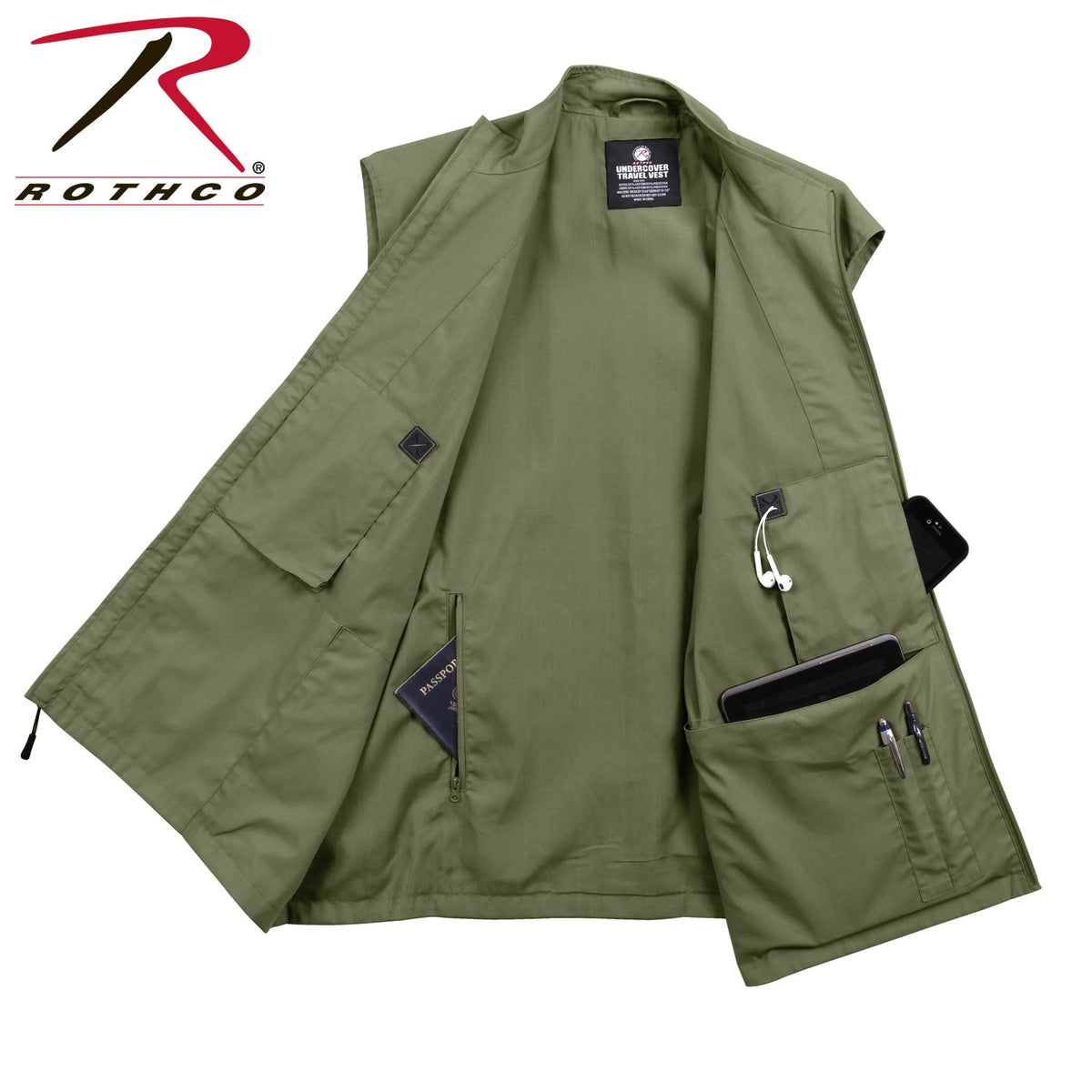 Rothco Undercover Travel Vest Olive Drab Size S - Get Tight Gear